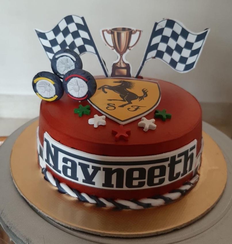Racing-themed celebration cake